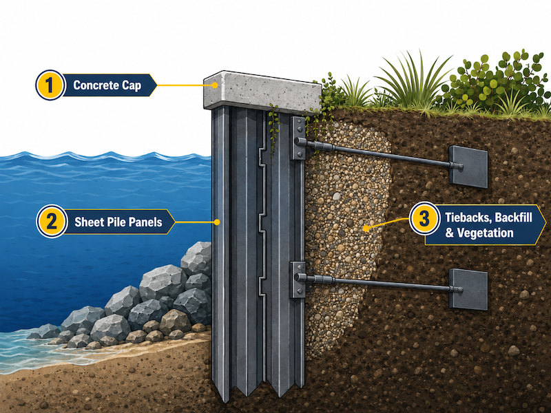 Anatomy of Florida Seawall diagram